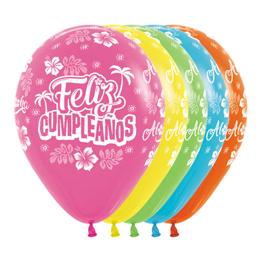FELIZ CUMPLEAÑOS HAWAIANO FASHION SURTIDO TROPICAL